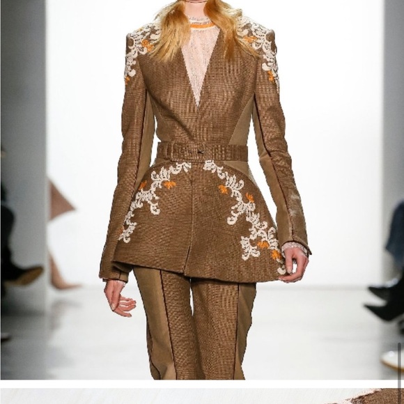 Jonathan Simkhai Brown Wool Appliqué Basque Jacket - Picture 13 of 15